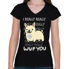 PRINTFASHION Francia bulldog bézs - Női V-nyakú póló - Fekete