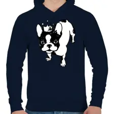 PRINTFASHION Francia bulldog  - Férfi kapucnis pulóver - Sötétkék férfi pulóver, kardigán