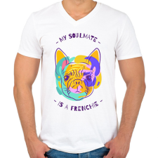 PRINTFASHION Francia Bulldog - Férfi V-nyakú póló - Fehér férfi póló