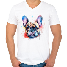 PRINTFASHION Francia bulldog - Férfi V-nyakú póló - Fehér férfi póló