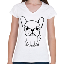 PRINTFASHION Francia bulldog - Női V-nyakú póló - Fehér női póló