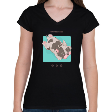 PRINTFASHION Francia Bulldog - Női V-nyakú póló - Fekete