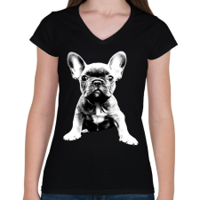 PRINTFASHION Francia Bulldog - Női V-nyakú póló - Fekete női póló