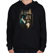 PRINTFASHION Francia Bulldog öltönyben - Gyerek kapucnis pulóver - Fekete gyerek pulóver, kardigán