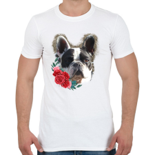 PRINTFASHION Francia bulldog virággal - Férfi póló - Fehér férfi póló