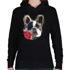 PRINTFASHION Francia bulldog virággal - Női kapucnis pulóver - Fekete