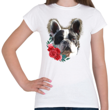 PRINTFASHION Francia bulldog virággal - Női póló - Fehér női póló