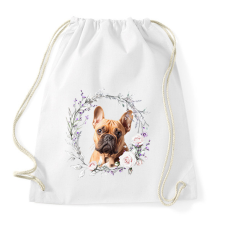 PRINTFASHION francia bulldog virágokkal - Sportzsák, Tornazsák - Fehér tornazsák