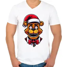 PRINTFASHION Freddy Fazbear Karácsonyi minta - Férfi V-nyakú póló - Fehér férfi póló