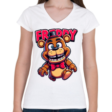 PRINTFASHION Freddy Fazbear - Női V-nyakú póló - Fehér
