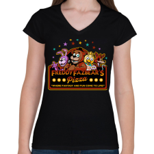 PRINTFASHION Freddy Fazbear's Pizzeria - Női V-nyakú póló - Fekete női póló