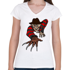 PRINTFASHION freddy - Női V-nyakú póló - Fehér női póló