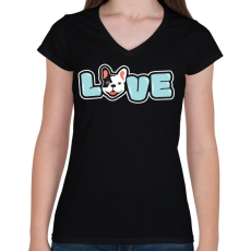 PRINTFASHION French Bulldog - Női V-nyakú póló - Fekete