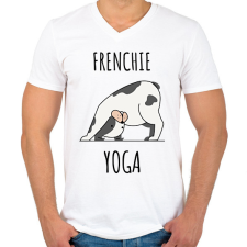 PRINTFASHION FRENCHIE YOGA - Férfi V-nyakú póló - Fehér férfi póló