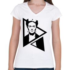PRINTFASHION Frida Kahlo - Női V-nyakú póló - Fehér