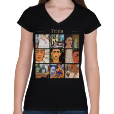 PRINTFASHION Frida - részletek - Női V-nyakú póló - Fekete női póló