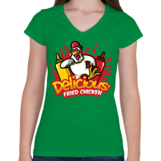PRINTFASHION Fried Chicken - Női V-nyakú póló - Zöld