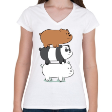 PRINTFASHION Friend Bears 3 - Női V-nyakú póló - Fehér