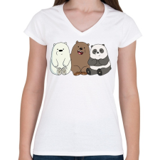 PRINTFASHION Friend Bears - Női V-nyakú póló - Fehér női póló