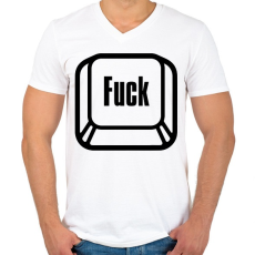 PRINTFASHION Fuck billentyű - Férfi V-nyakú póló - Fehér
