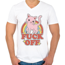 PRINTFASHION Fuck off Cica - Férfi V-nyakú póló - Fehér férfi póló
