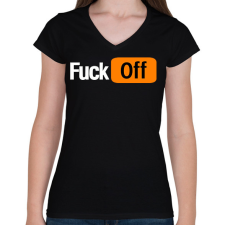 PRINTFASHION fuck off - Női V-nyakú póló - Fekete női póló