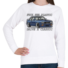 PRINTFASHION Fuck The Plastic Drive A Classic  - Női pulóver - Fehér női pulóver, kardigán