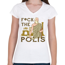 PRINTFASHION Fuck the Polis - Női V-nyakú póló - Fehér női póló