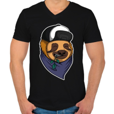 PRINTFASHION Fullcap-es lajhár - Férfi V-nyakú póló - Fekete férfi póló