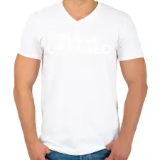 PRINTFASHION Fully Charged (white) - Férfi V-nyakú póló - Fehér férfi póló