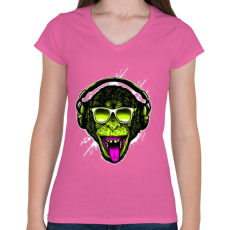 PRINTFASHION Funky majom - Női V-nyakú póló - Rózsaszín