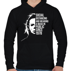 PRINTFASHION Funny Michael Myers Social Distancing - Férfi kapucnis pulóver - Fekete