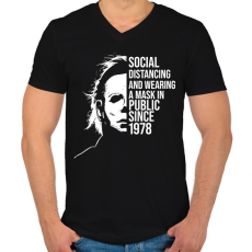 PRINTFASHION Funny Michael Myers Social Distancing - Férfi V-nyakú póló - Fekete
