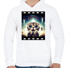 PRINTFASHION Fura cuki cica - UFÓ invázió - Férfi kapucnis pulóver - Fehér férfi pulóver, kardigán