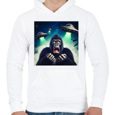 PRINTFASHION Fura cuki ijedt gorilla - Retro UFÓ invázió - Férfi kapucnis pulóver - Fehér