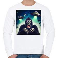 PRINTFASHION Fura cuki ijedt gorilla - Retro UFÓ invázió - Férfi pulóver - Fehér férfi pulóver, kardigán