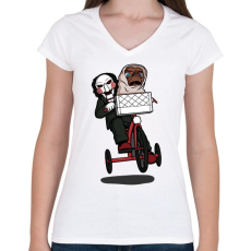PRINTFASHION Fűrész & ET - Női V-nyakú póló - Fehér