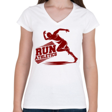 PRINTFASHION Futás  - Női V-nyakú póló - Fehér