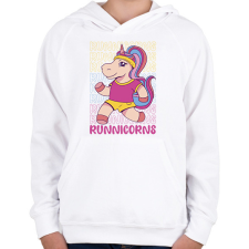 PRINTFASHION Futó unikornis - Gyerek kapucnis pulóver - Fehér gyerek pulóver, kardigán