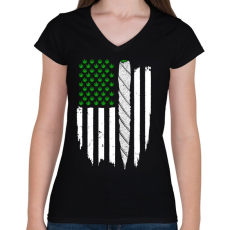 PRINTFASHION Füves zászló - Női V-nyakú póló - Fekete