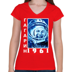 PRINTFASHION Gagarin 1961 Cirill - Női V-nyakú póló - Piros