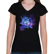 PRINTFASHION Galaxis D20 (Kicsi) - Női V-nyakú póló - Fekete női póló