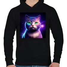 PRINTFASHION Galaxy Cat - Férfi kapucnis pulóver - Fekete férfi pulóver, kardigán