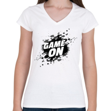 PRINTFASHION Game On - Női V-nyakú póló - Fehér