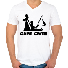 PRINTFASHION Game over horgászos - Férfi V-nyakú póló - Fehér
