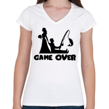 PRINTFASHION Game over horgászos - Női V-nyakú póló - Fehér női póló