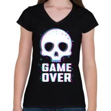 PRINTFASHION Game Over - Női V-nyakú póló - Fekete női póló