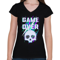 PRINTFASHION Game Over (sötét) - Női V-nyakú póló - Fekete