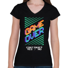 PRINTFASHION gameover - Női V-nyakú póló - Fekete