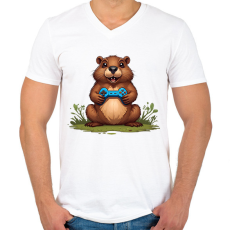 PRINTFASHION gamer bober - Férfi V-nyakú póló - Fehér